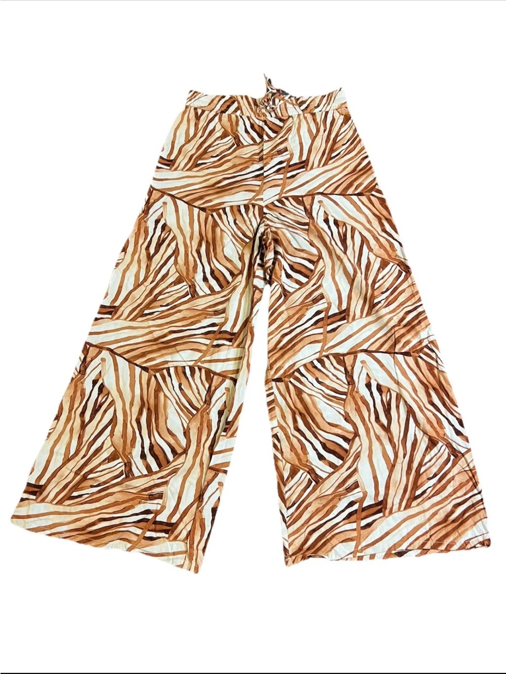 Calia Batik Style Tropical Wide Legged Pants Ivory/Brown S Boho Swimwear Coverup